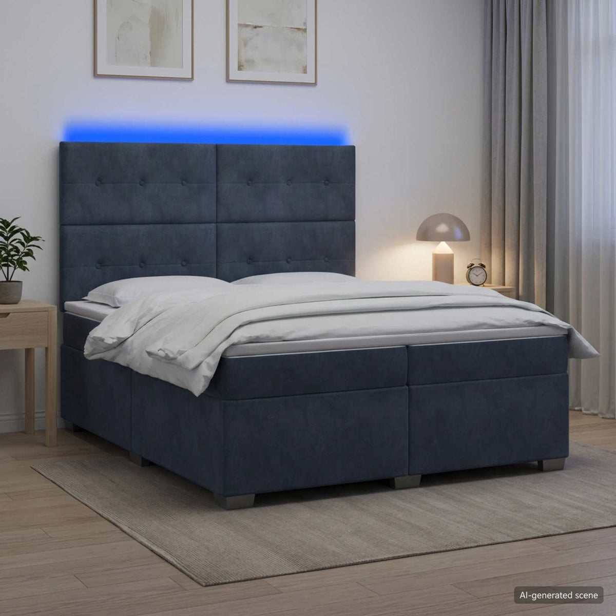 Lit boxspring avec matelas – Gris foncé velours – 200 x 200 cm