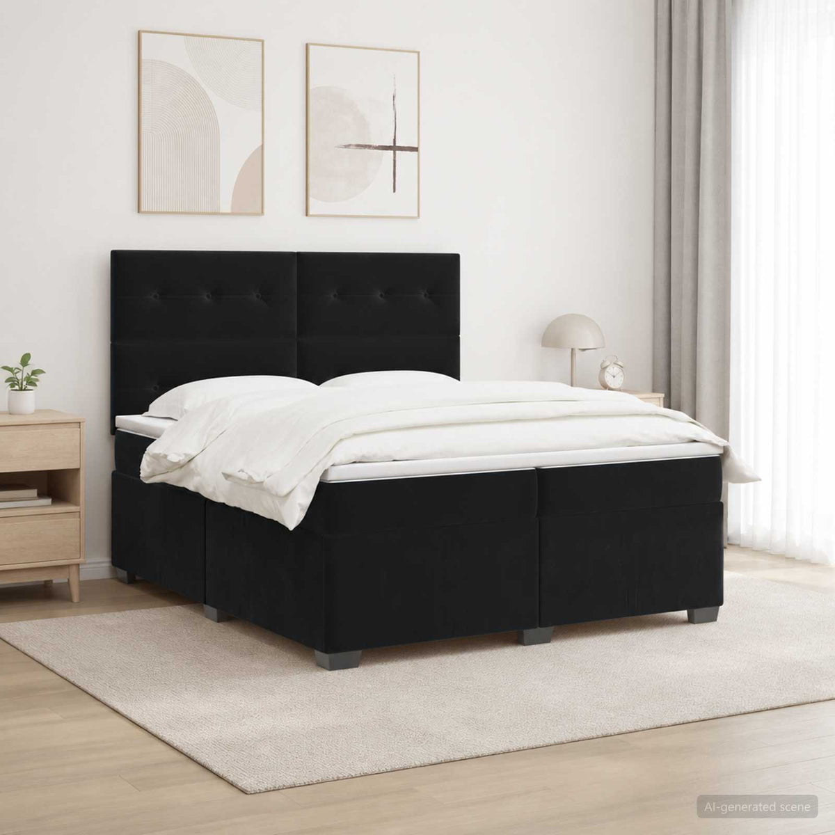 Lit boxspring avec matelas – Noir velours – 200 x 200 cm