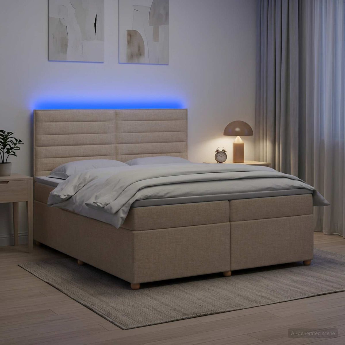 Lit boxspring avec matelas – Crème tissu – 200 x 200 cm