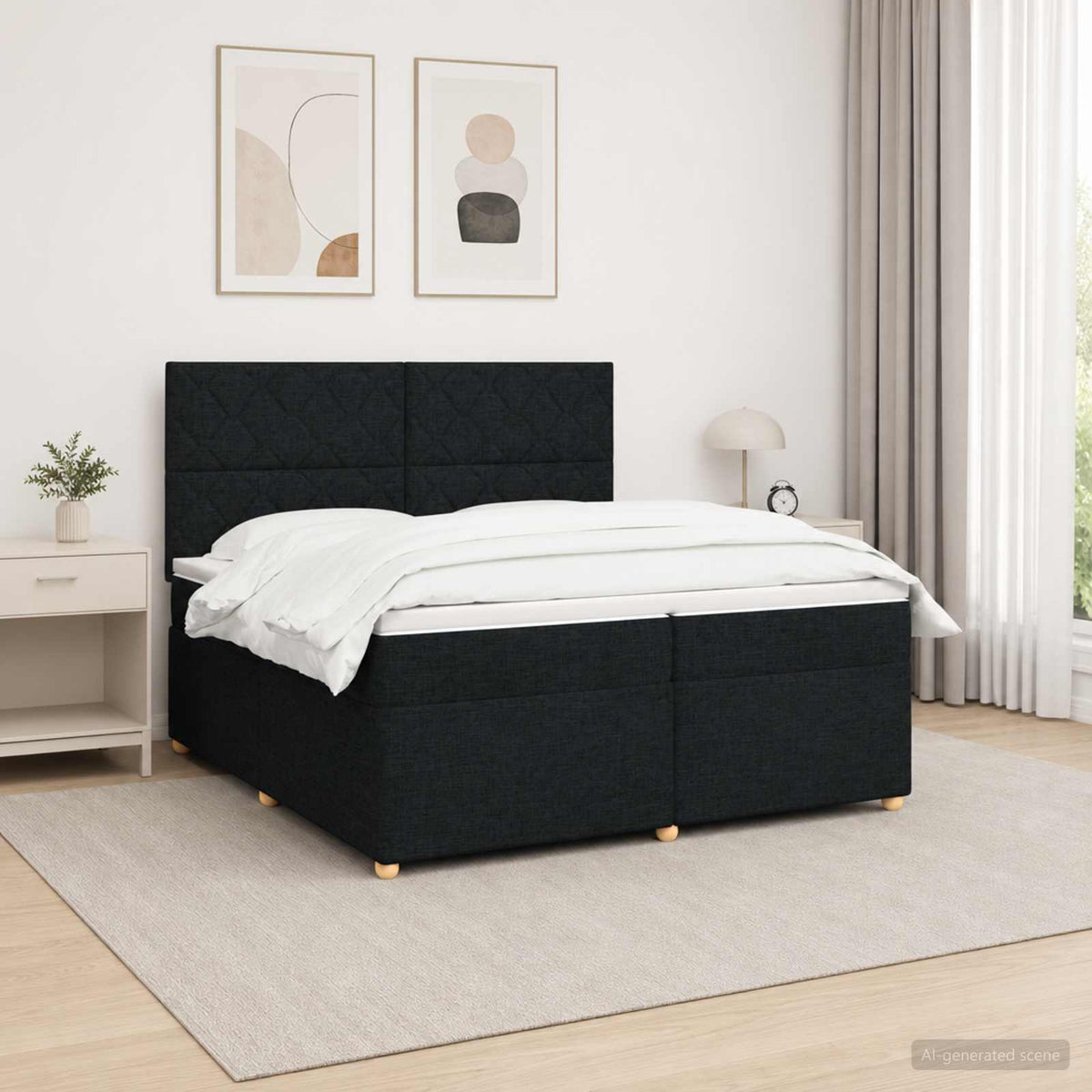 Lit boxspring avec matelas – Noir tissu – 200 x 200 cm