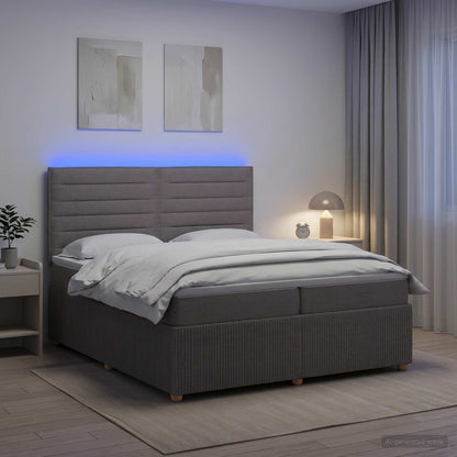 Lit boxspring LED avec matelas – Taupe tissu – 200 x 200 cm