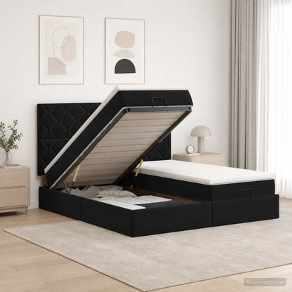 Lit coffre LED avec matelas – Noir velours – 200 x 200 cm