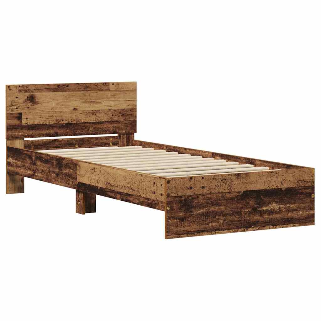 Cadre de lit avec tête de lit – Bois ancien – 90 x 200 cm