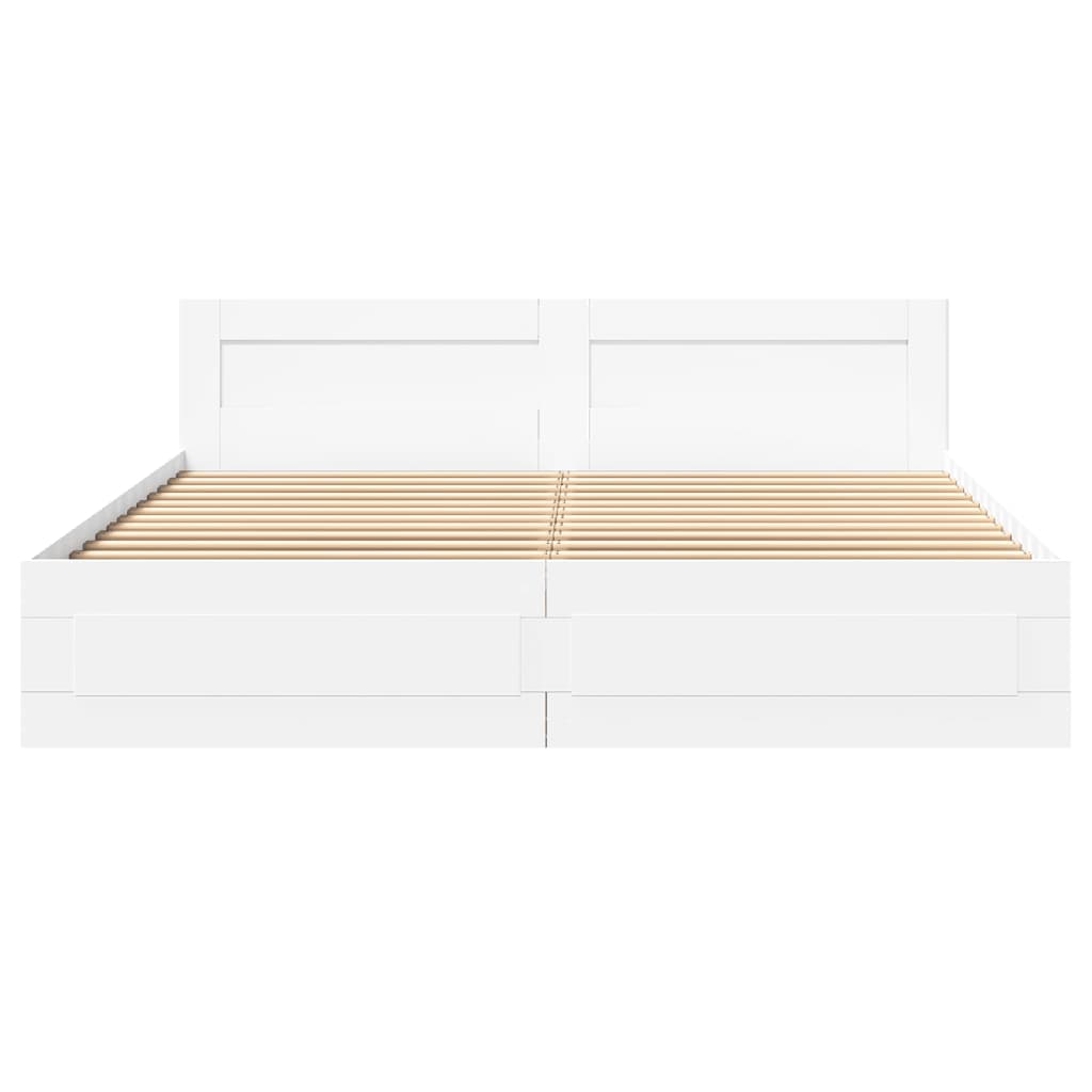 Cadre de lit avec tête de lit – Blanc – 200 x 200 cm