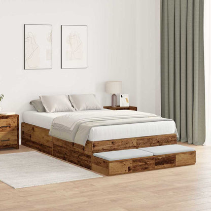 Lit coffre à tiroirs – Bois ancien – 120 cm