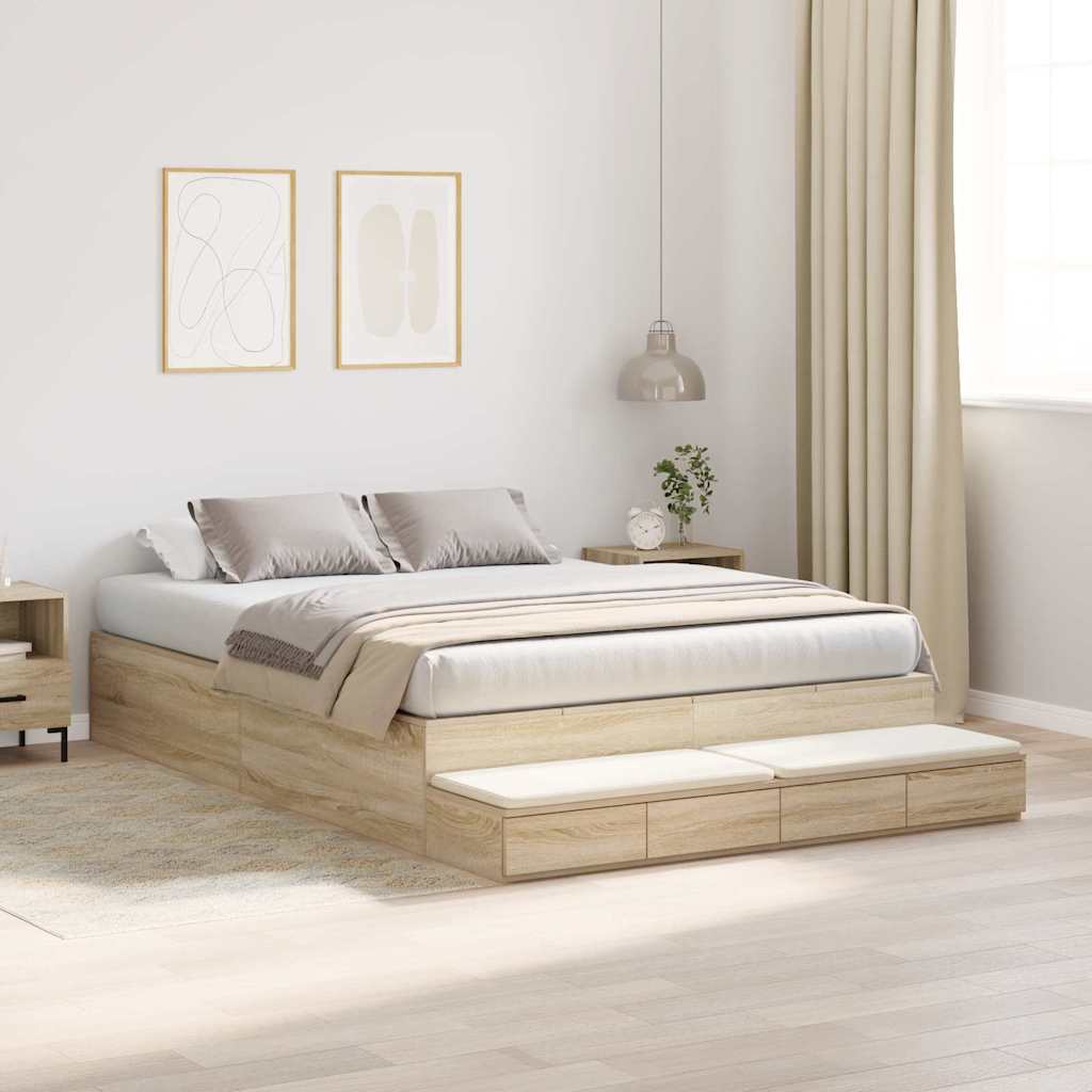 Lit coffre à tiroirs – Chêne Sonoma – 140 cm