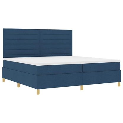 Lit à ressorts avec tête de lit – Bleu tissu – 200 x 200 cm