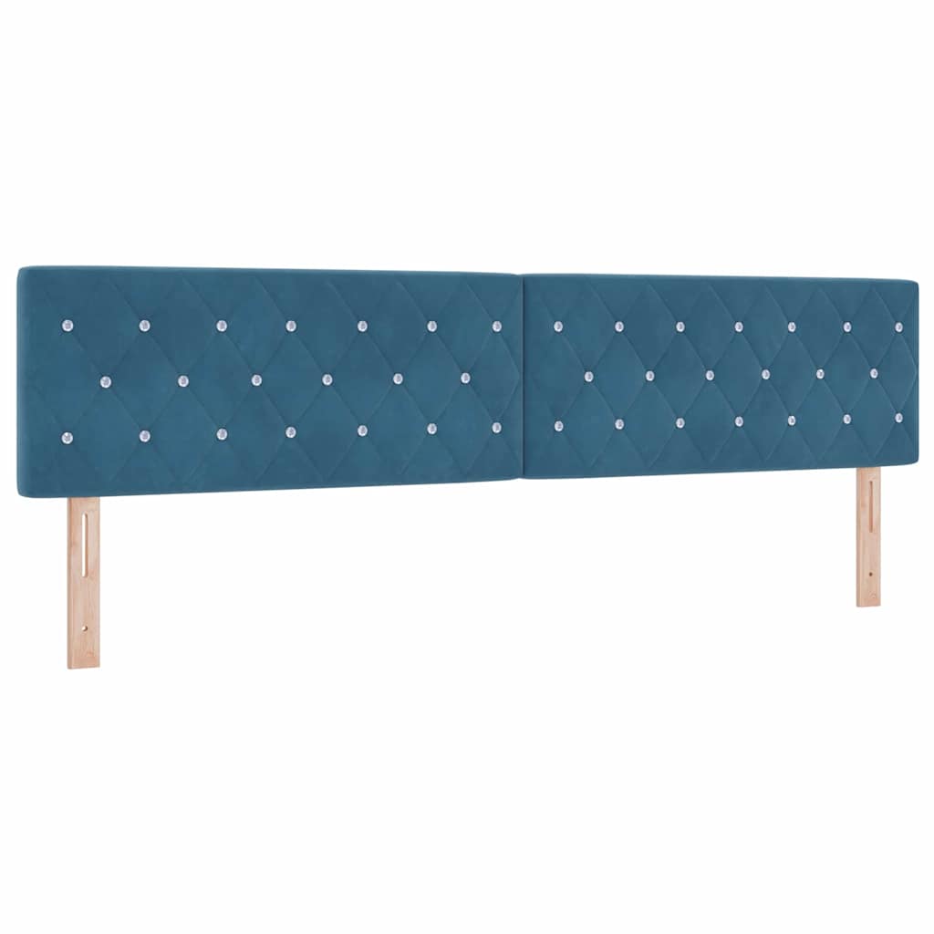 Lit à ressorts avec tête de lit – Bleu foncé velours – 200 x 200 cm