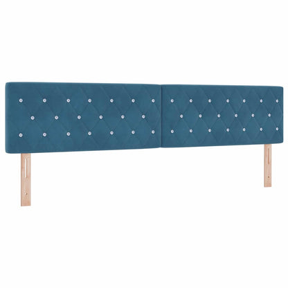 Lit à ressorts avec tête de lit – Bleu foncé velours – 200 x 200 cm