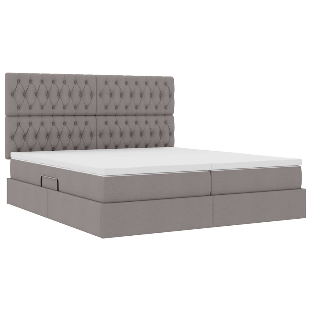 Lit coffre avec tête de lit – Taupe tissu – 200 x 200 cm