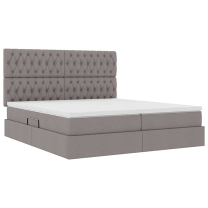 Lit coffre avec tête de lit – Taupe tissu – 200 x 200 cm