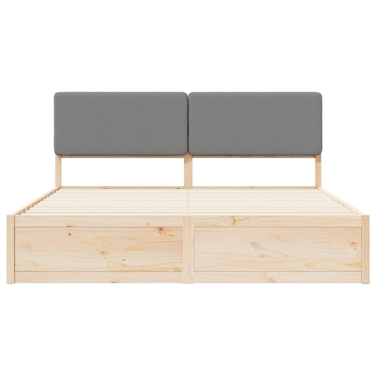 Lit avec tête de lit capitonnée – Gris clair pin massif