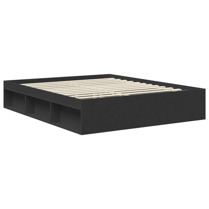 Cadre de lit avec tête de lit – Noir pin massif – 160 x 200 cm