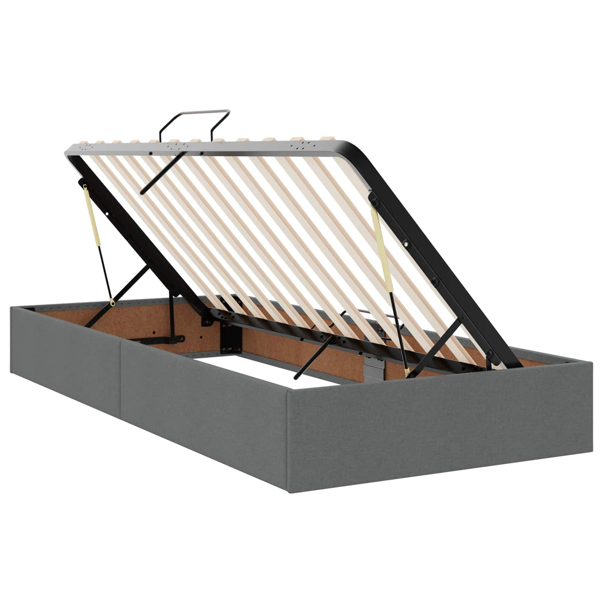 Lit coffre avec tête de lit – Gris foncé tissu – 200 x 200 cm