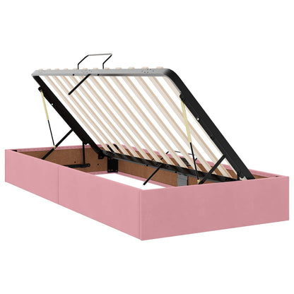 Lit coffre avec tête de lit – Rose velours – 200 x 200 cm