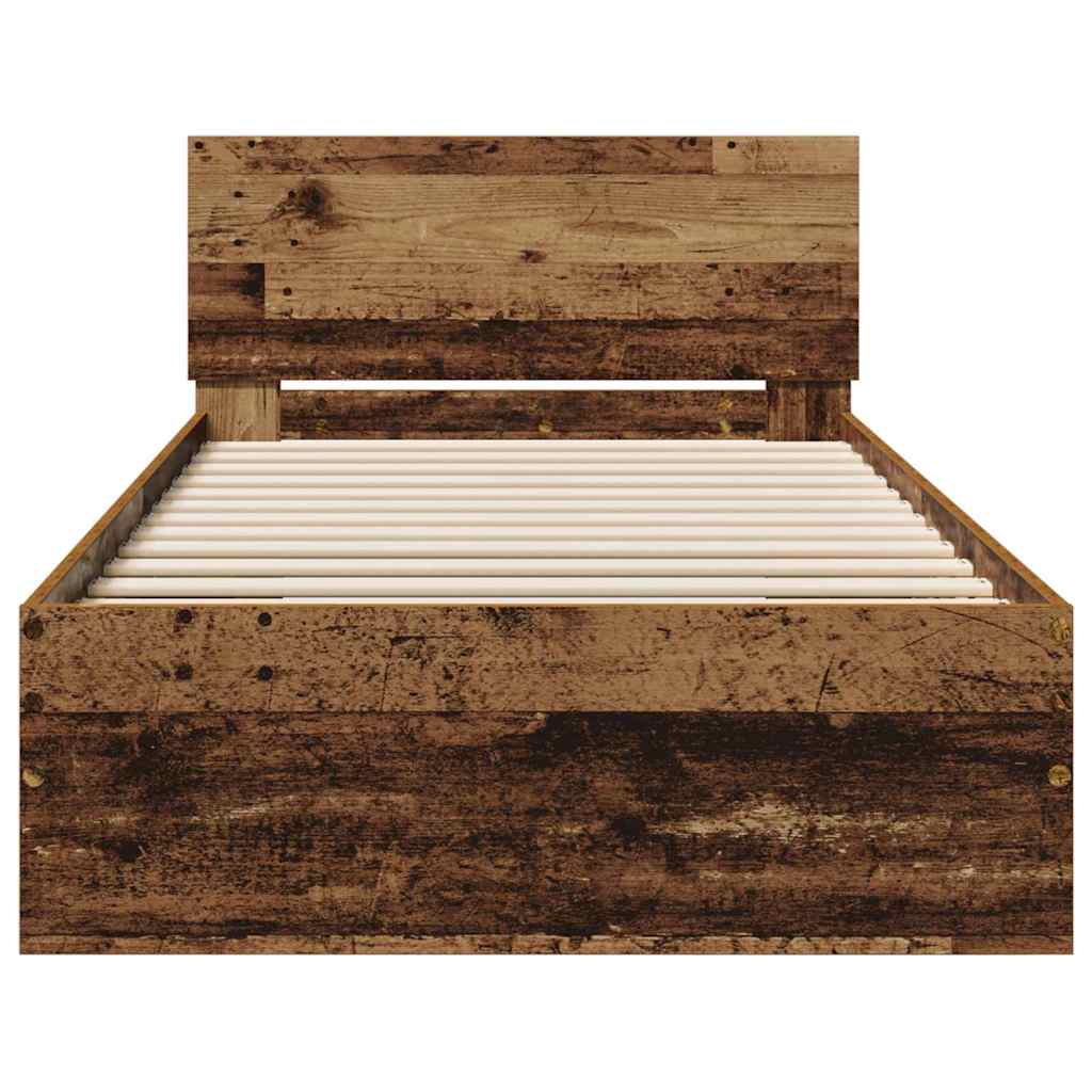Cadre de lit avec tête de lit – Bois ancien – 90 x 200 cm