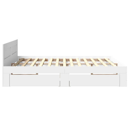 Cadre de lit avec tête de lit – Blanc – 200 x 200 cm