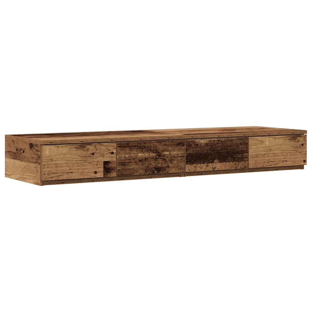 Lit coffre à tiroirs – Bois ancien – 120 cm