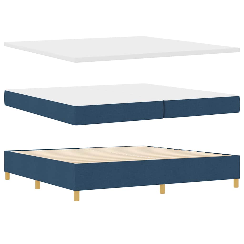Lit à ressorts avec tête de lit – Bleu tissu – 200 x 200 cm