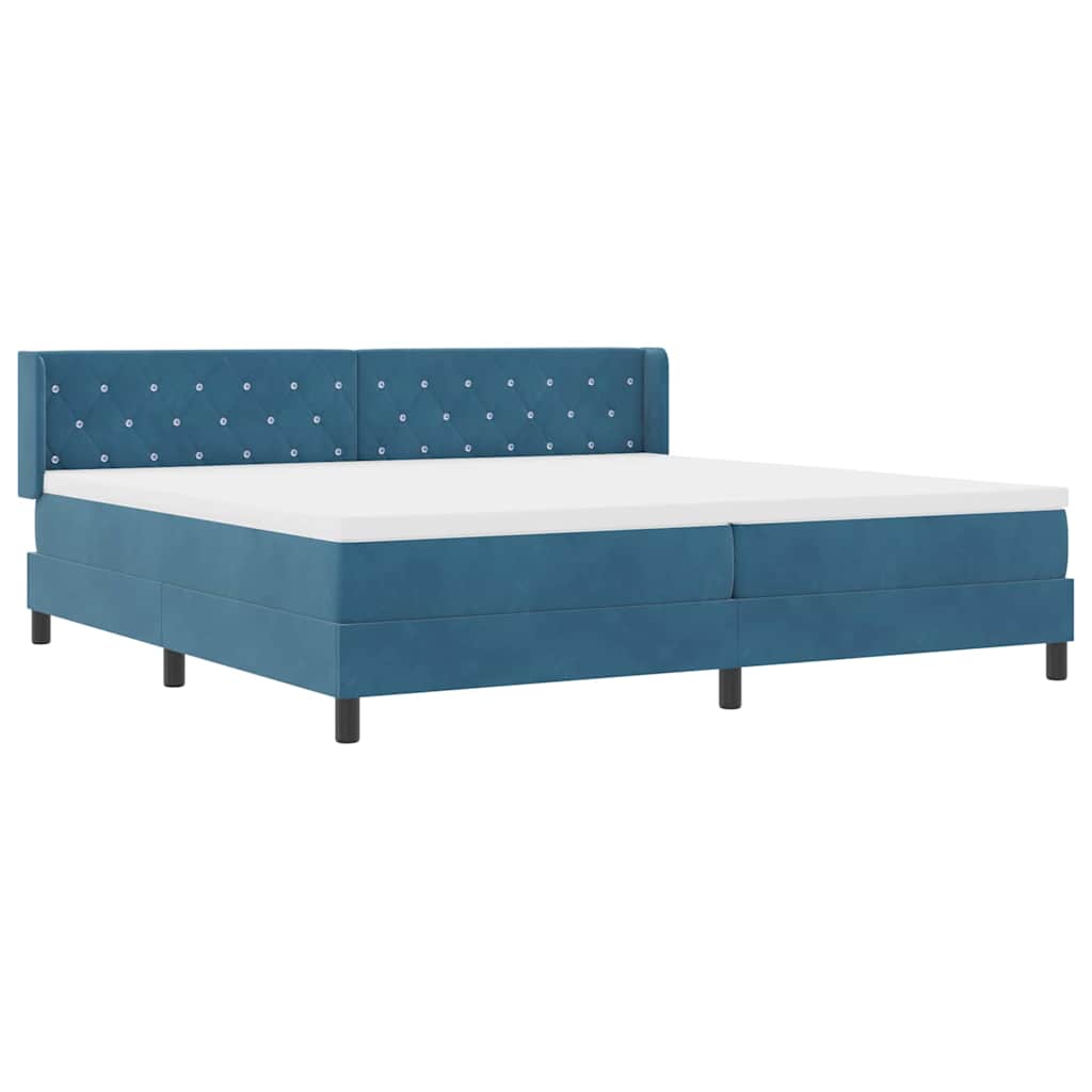 Lit à ressorts avec tête de lit – Bleu foncé velours – 200 x 200 cm