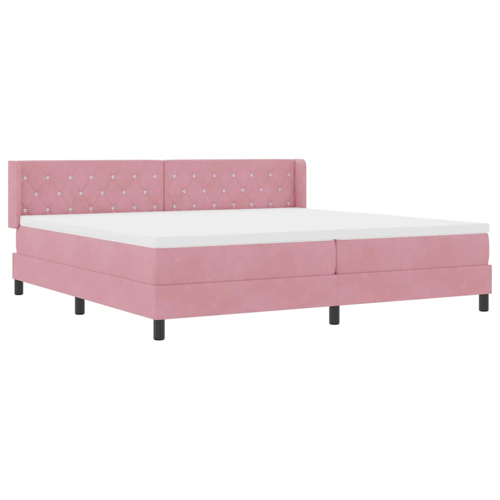 Lit à ressorts avec tête de lit – Rose velours – 200 x 200 cm