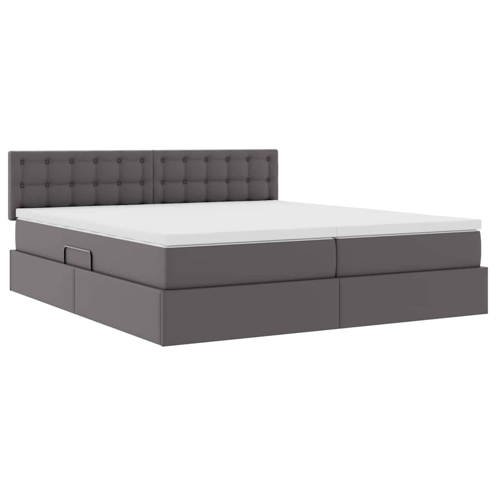 Lit coffre LED – Gris cuir synthétique – 200 x 200 cm