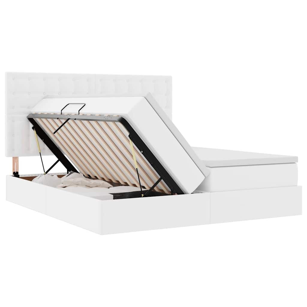 Lit coffre avec matelas – Blanc pur – 200 x 200 cm