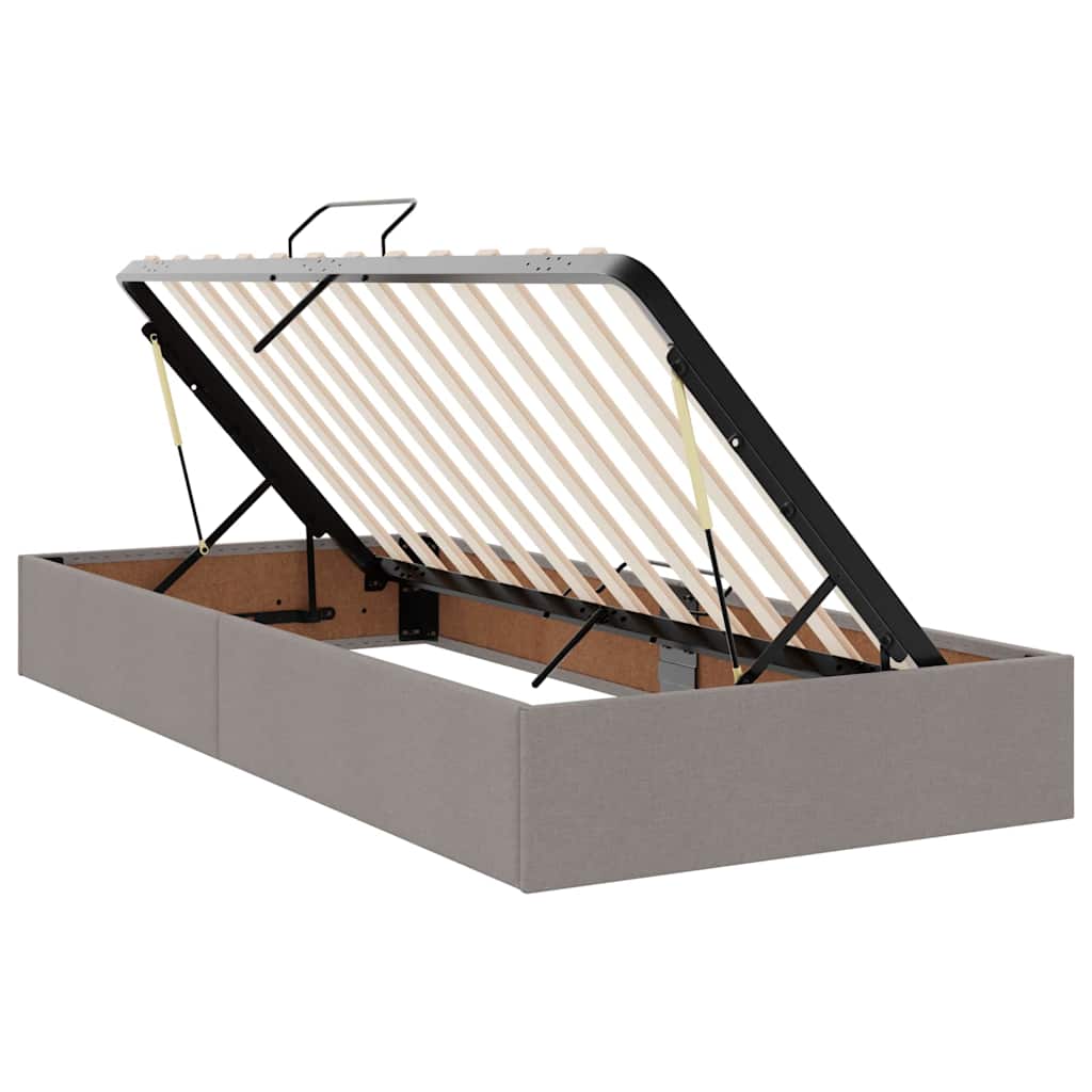 Lit coffre avec tête de lit – Taupe tissu – 200 x 200 cm
