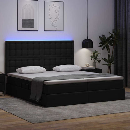 Lit coffre LED – Noir simili cuir – 200 x 200 cm
