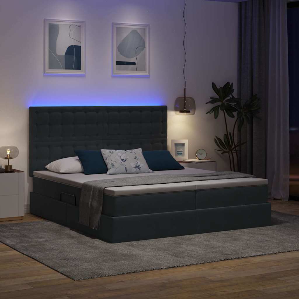 Lit coffre LED avec matelas – Gris foncé – 200 x 200 cm