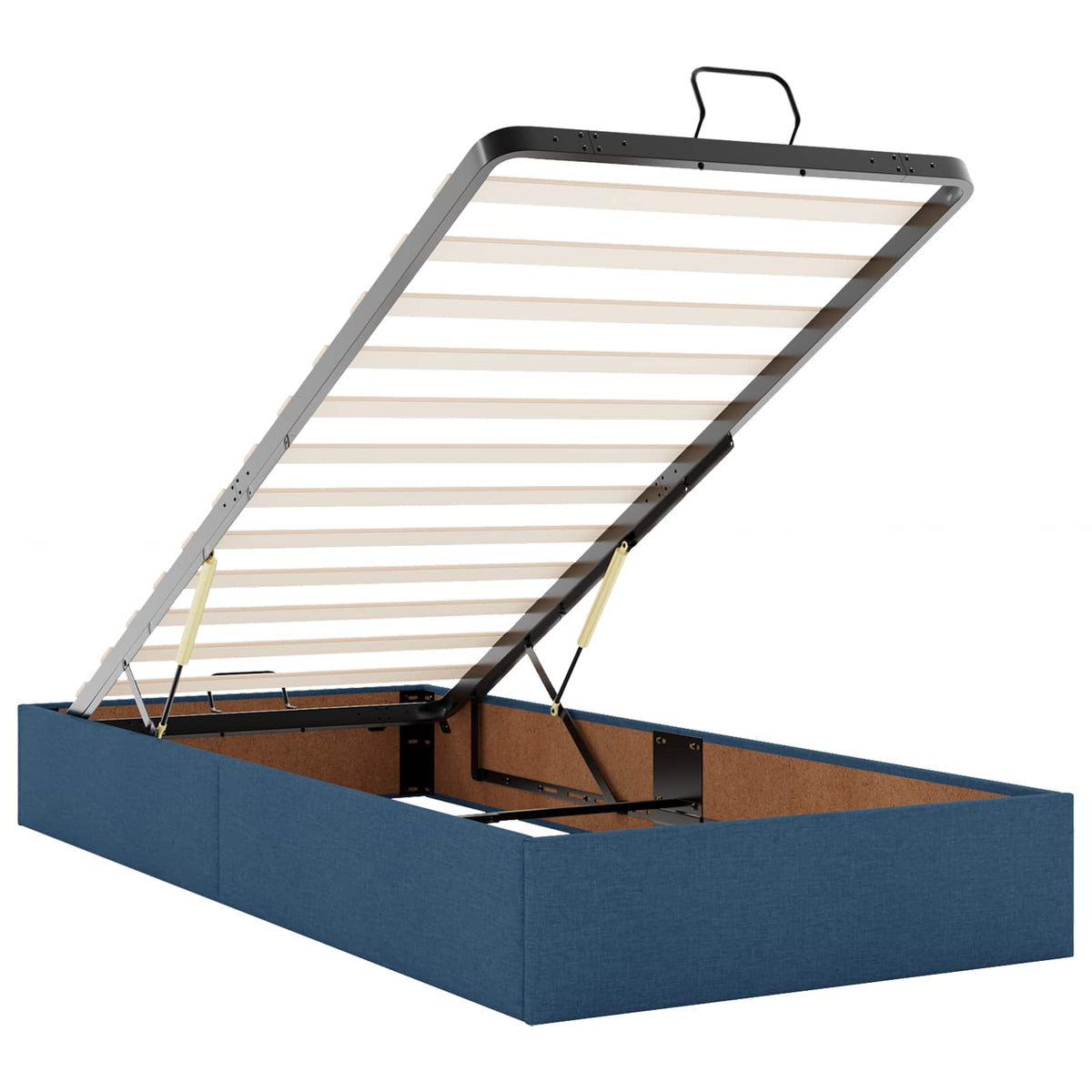 Lit coffre LED avec matelas – Bleu tissu – 200 x 200 cm