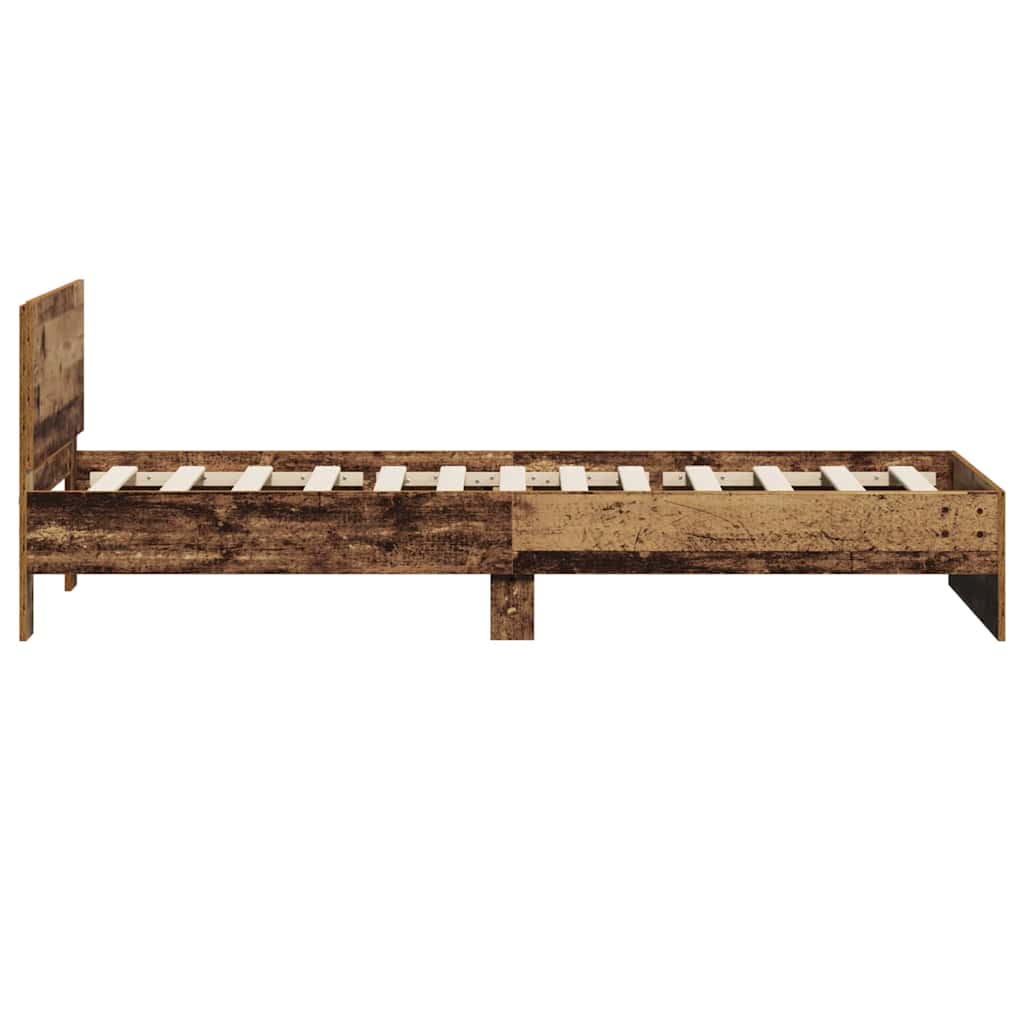 Cadre de lit avec tête de lit – Bois ancien – 90 x 200 cm