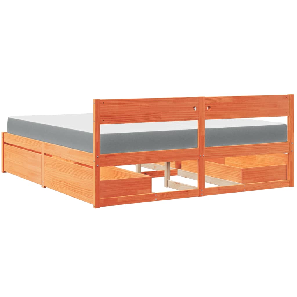 Lit coffre à tiroirs – Cire marron – 200 x 200 cm