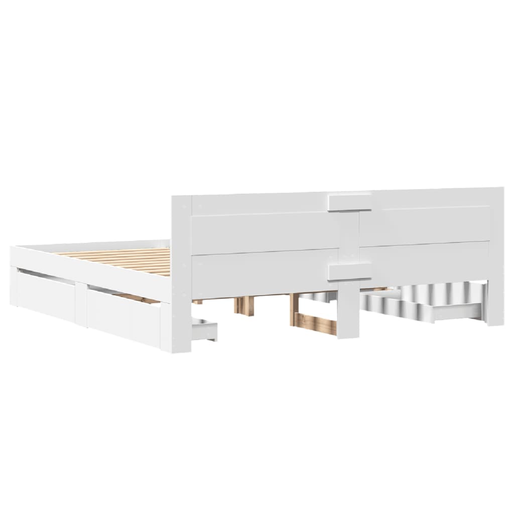 Cadre de lit avec tête de lit – Blanc – 200 x 200 cm