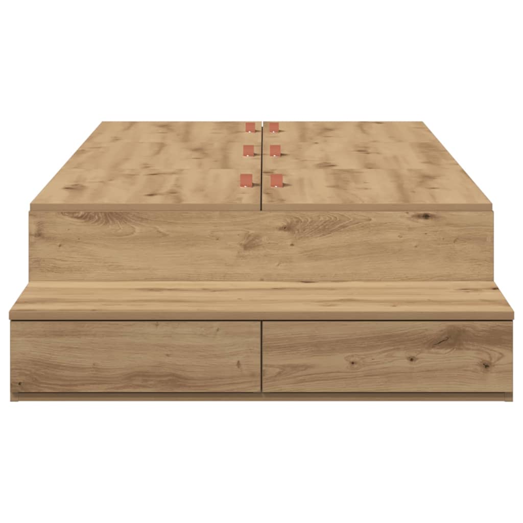 Lit coffre à tiroirs – Chêne artisanal – 100 cm