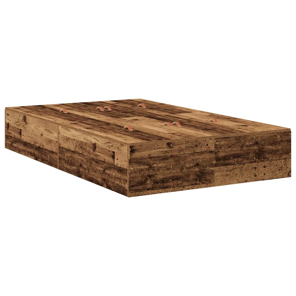 Lit coffre à tiroirs – Bois ancien – 120 cm