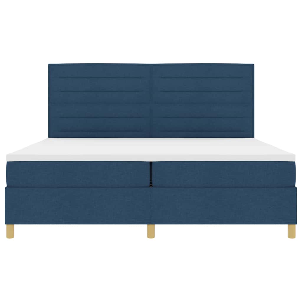 Lit à ressorts avec tête de lit – Bleu tissu – 200 x 200 cm