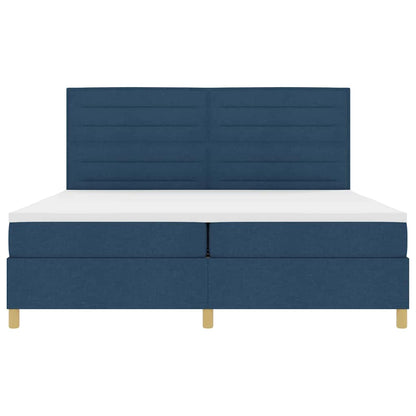 Lit à ressorts avec tête de lit – Bleu tissu – 200 x 200 cm