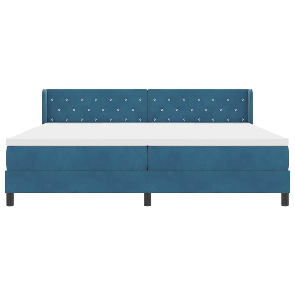 Lit à ressorts avec tête de lit – Bleu foncé velours – 200 x 200 cm