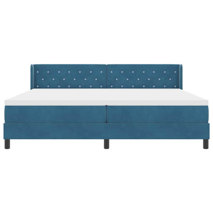 Lit à ressorts avec tête de lit – Bleu foncé velours – 200 x 200 cm