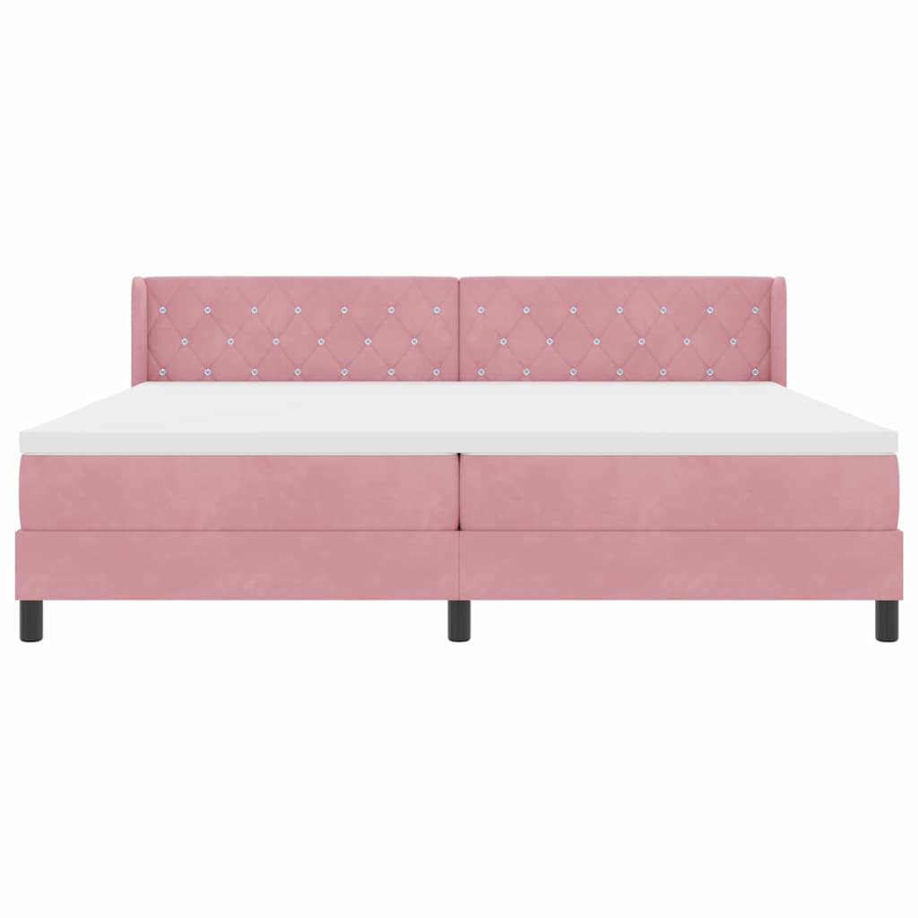 Lit à ressorts avec tête de lit – Rose velours – 200 x 200 cm