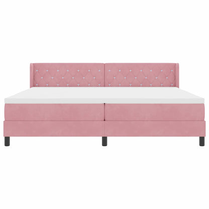 Lit à ressorts avec tête de lit – Rose velours – 200 x 200 cm
