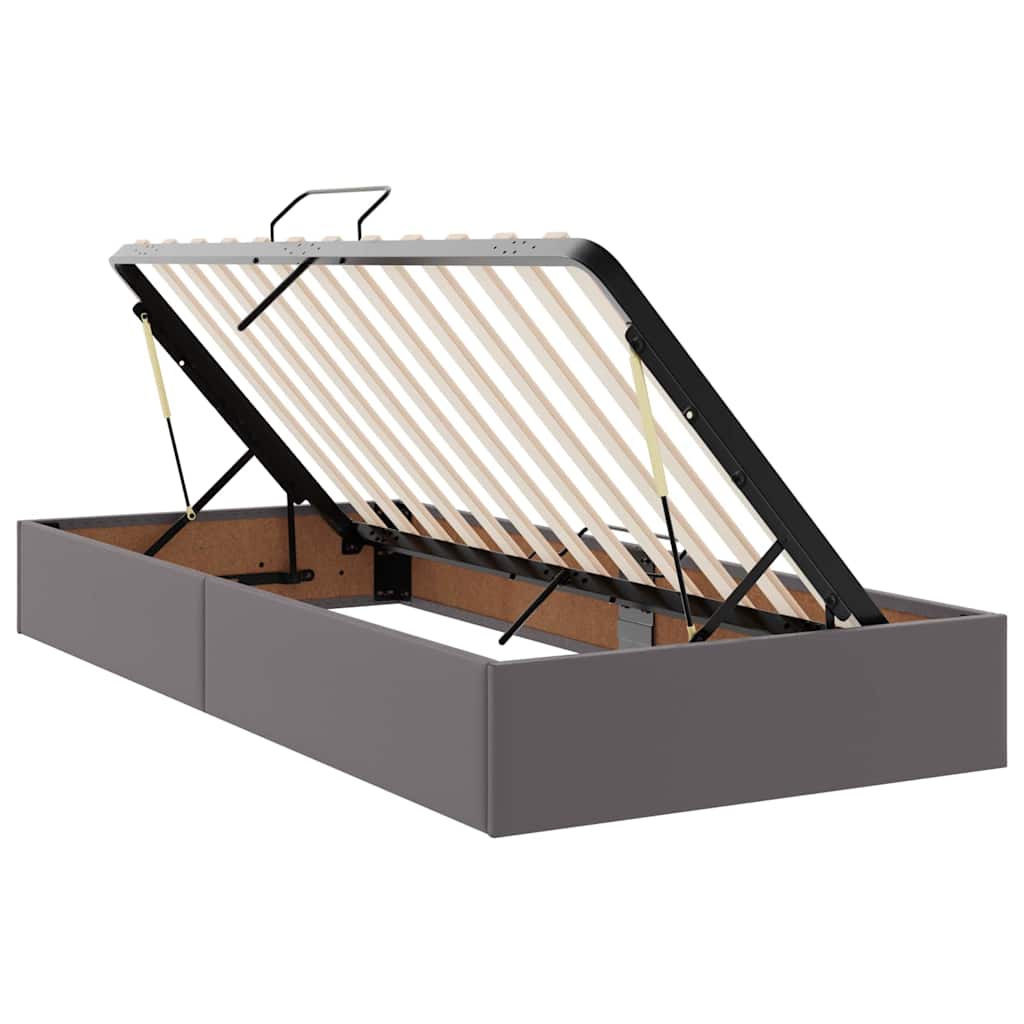 Lit coffre LED – Gris cuir synthétique – 200 x 200 cm