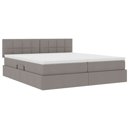 Lit coffre LED avec matelas – Taupe tissu – 200 x 200 cm