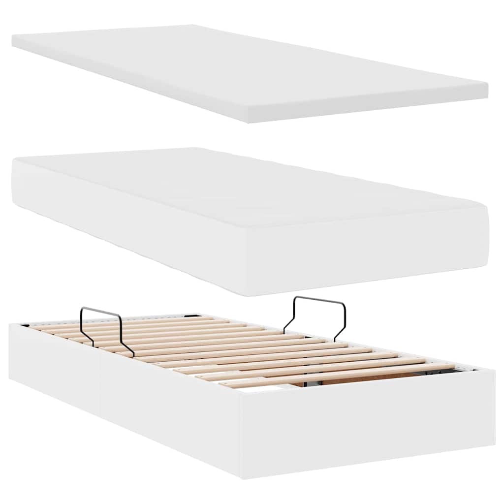 Lit coffre avec matelas – Blanc pur – 200 x 200 cm