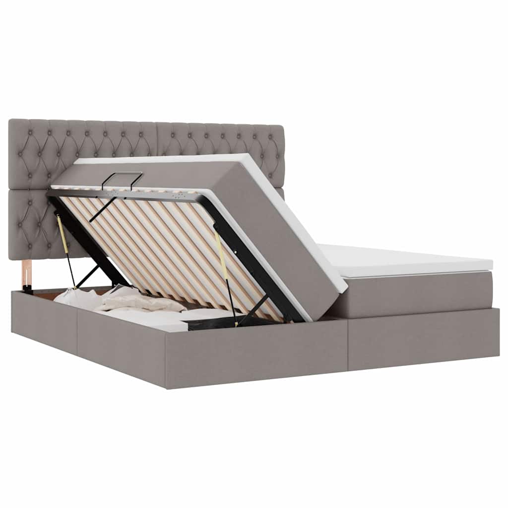 Lit coffre avec tête de lit – Taupe tissu – 200 x 200 cm
