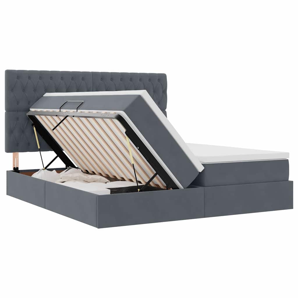 Lit coffre – Gris foncé velours – 200 x 200 cm