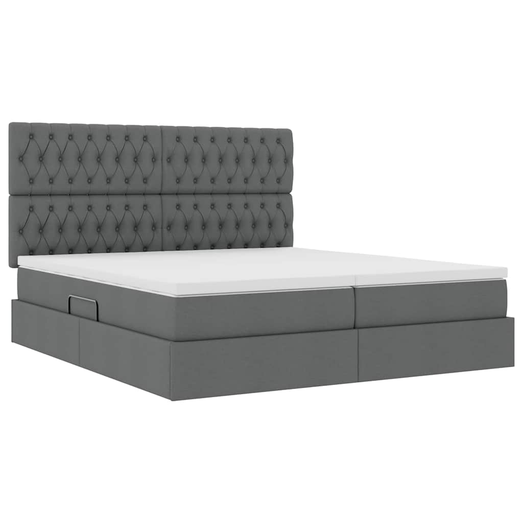 Lit coffre LED avec matelas – Gris foncé tissu – 200 x 200 cm