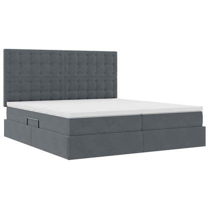 Lit coffre LED avec matelas – Gris foncé – 200 x 200 cm