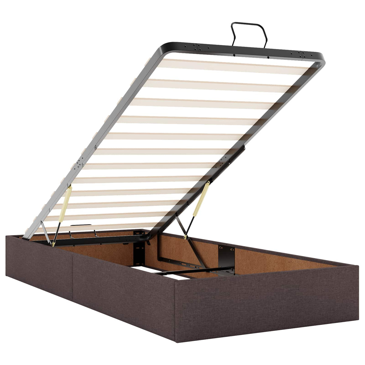 Lit coffre LED avec matelas – Marron foncé tissu – 200 x 200 cm